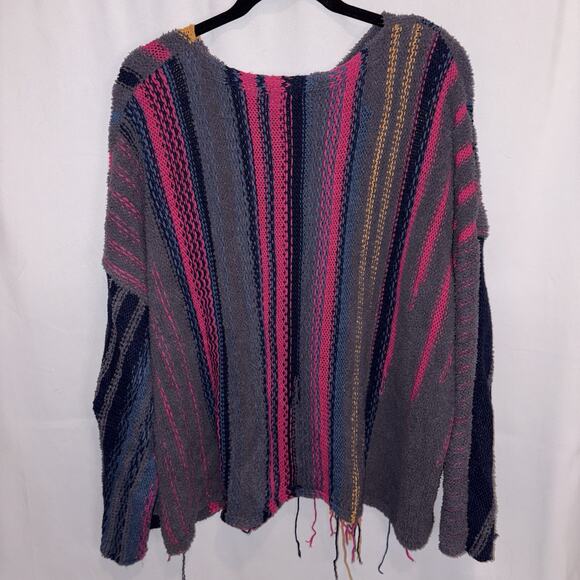 POL Distressed Oversized V-Neck Colorful Fringe Sweater Sold Out Online Size LG - Picture 2 of 8